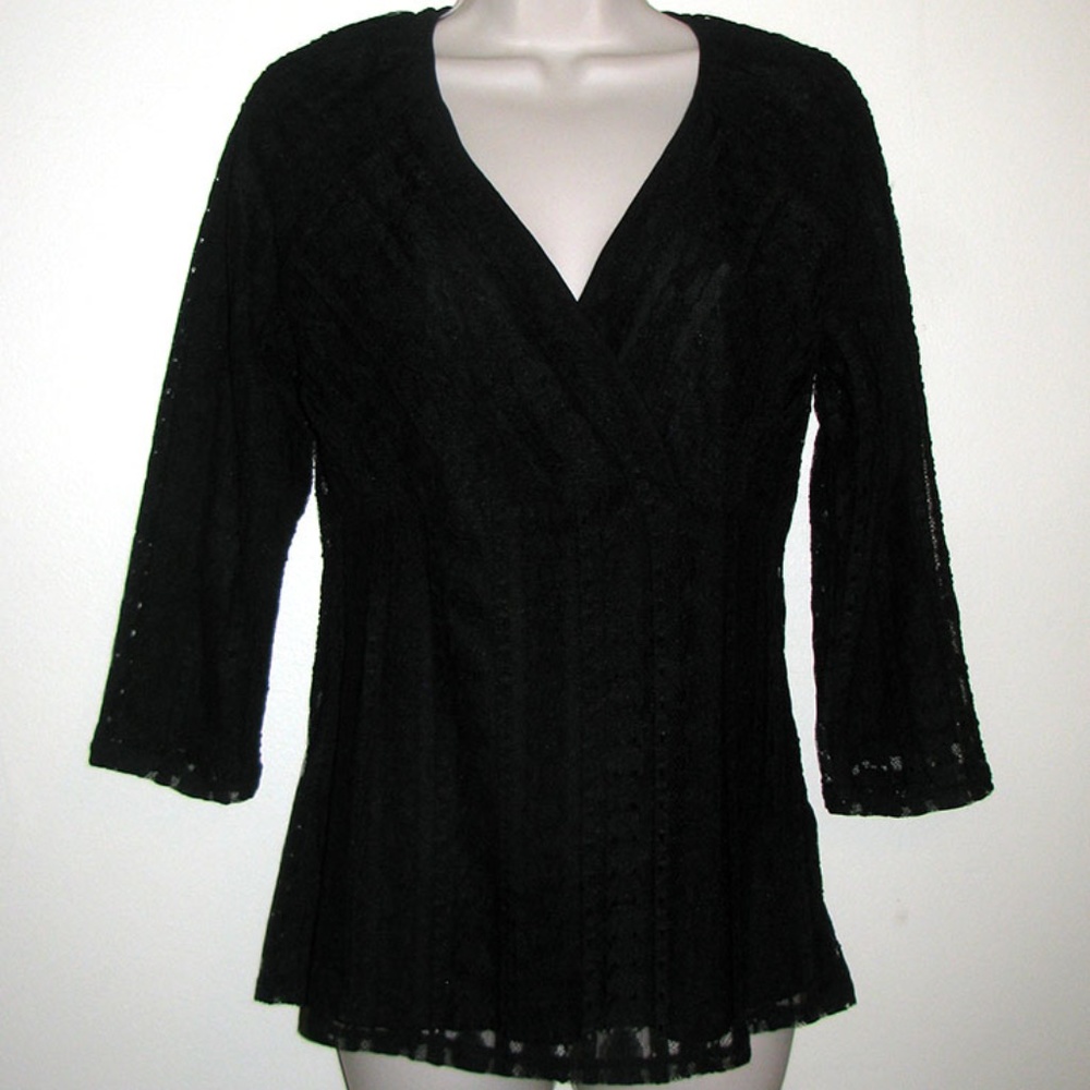 NWT J. JILL Black Stretch Lace Cross Bust TOP S